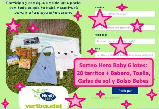 sorteo Hero baby de 6 lotes de 20 tarritos + Babero, gafas, toalla y bolso bebés