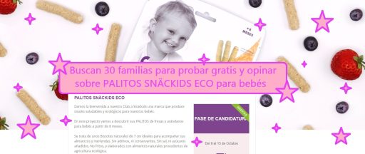 Club TV BIO busca 30 familias para probar gratis y opinar sobre PALITOS SNACKIDS ECO para bebés